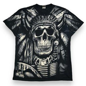 Vintage 1997 Liquid Blue Indian Skull Graphic Tee Shirt Mens Large‎